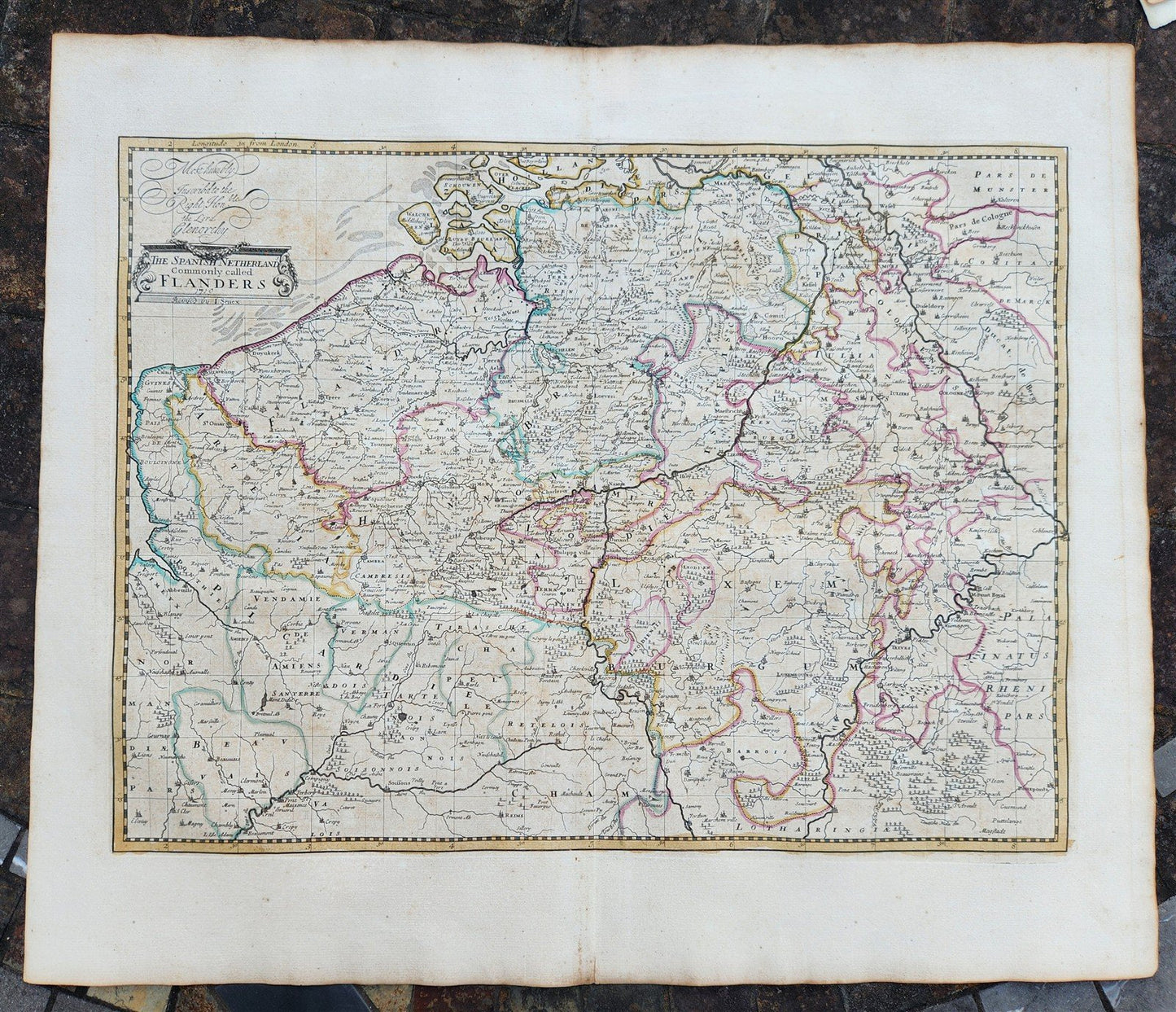 1719 A MAP of FLANDERS BELGIUM LUXEMBURG SPANISH NETHERLAND John Senex antique