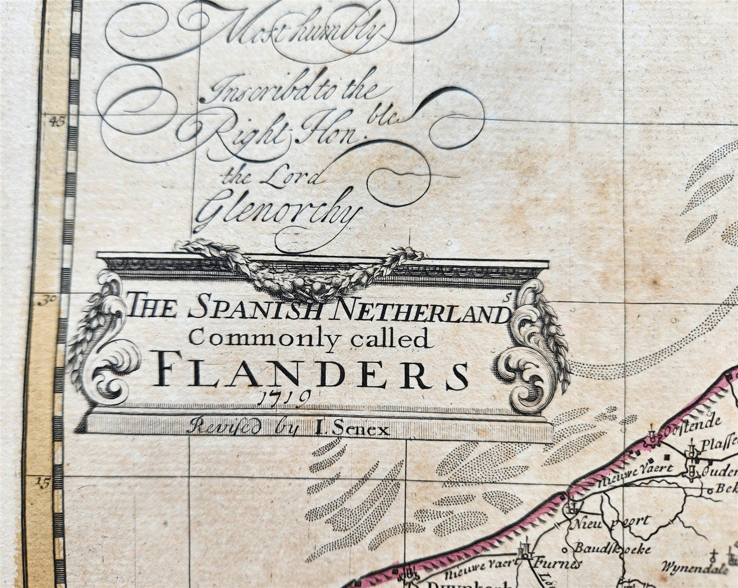 1719 A MAP of FLANDERS BELGIUM LUXEMBURG SPANISH NETHERLAND John Senex antique