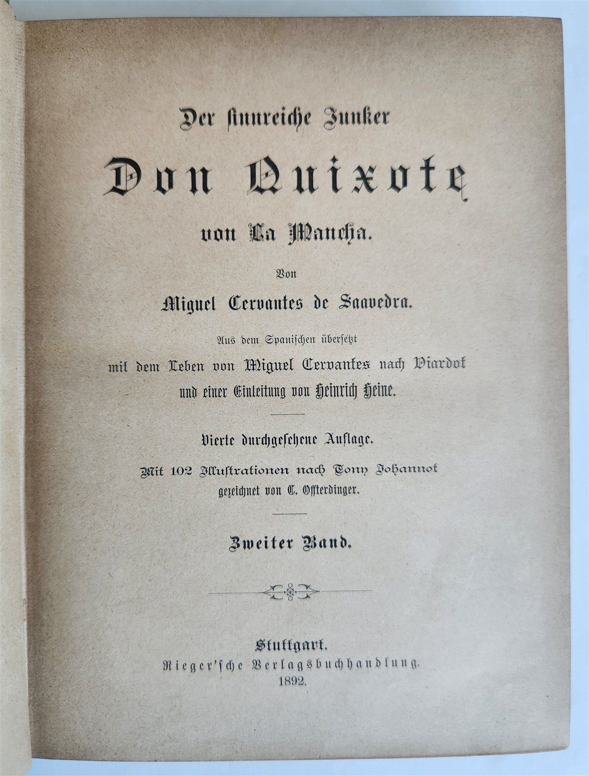 1892 DON QUIXOTE by Miguel de Cervantes ILLUSTRATED antique in GERMAN