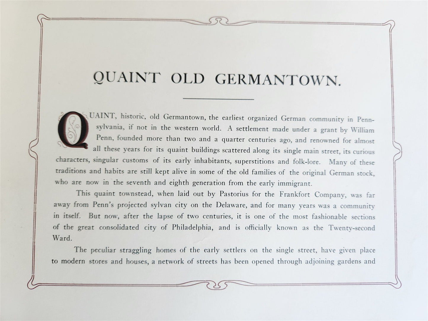 1913 QUAINT OLD GERMANTOWN ILLUSTRATED antique Philadelphia Pennsylvania