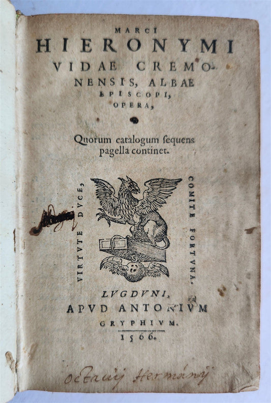 1566 16th CENTURY POETRY by Marco Girolamo Vida ANTIQUE