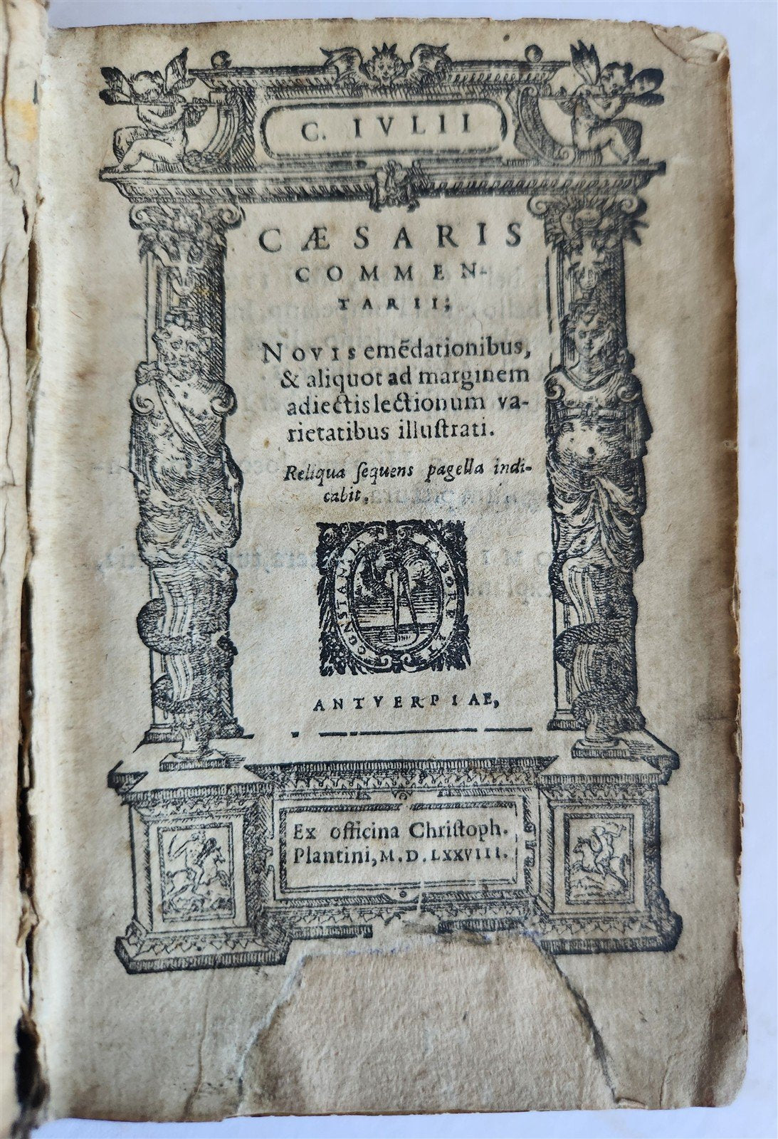 1578 JULIUS CAESAR ILLUSTRATED antique ORIGINAL 16th CENTURY PIGSKIN BINDING