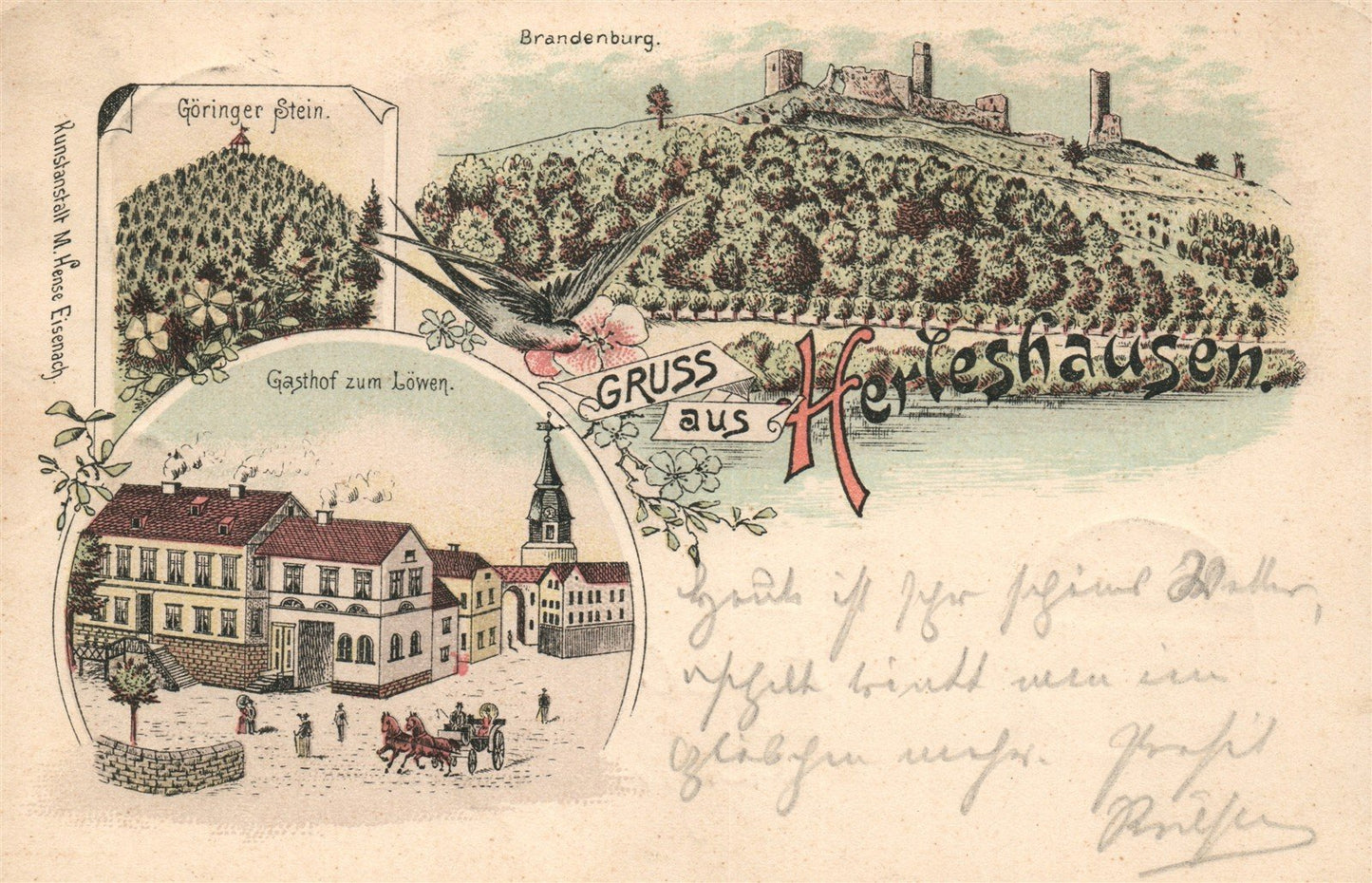 GRUSS aus HERLESHAUSEN GERMANY ANTIQUE POSTCARD