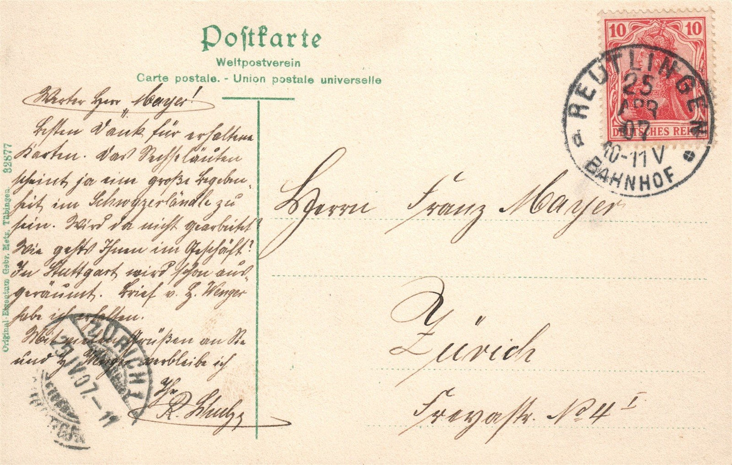 REUTLINGEN RAILROAD STATION GERMANY ANTIQUE POSTCARD
