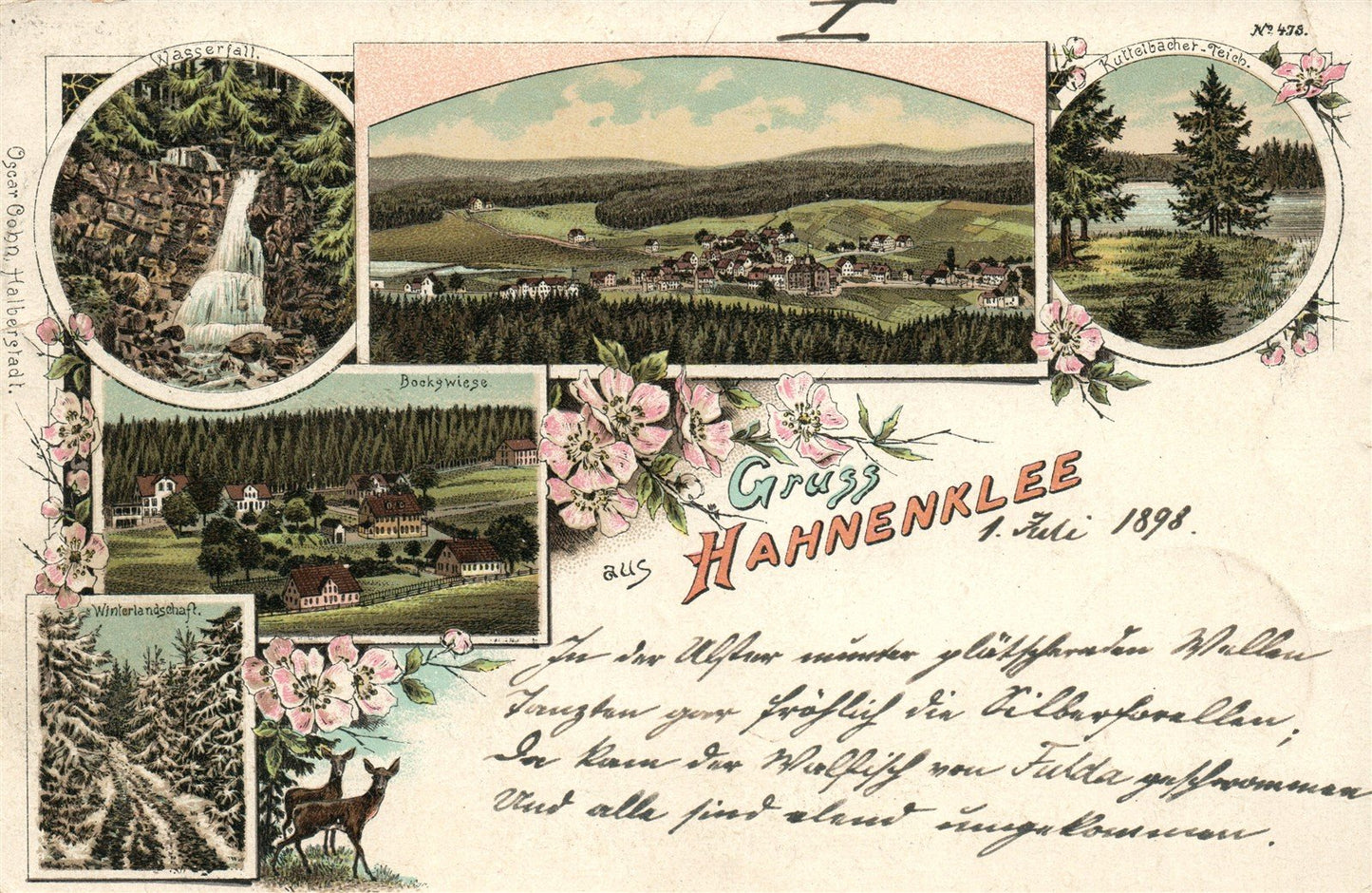 HAHNENKLEE GERMANY 1898 ANTIQUE POSTCARD