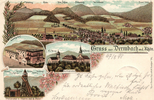 Gruss aus DERMBACH GERMANY 1898 ANTIQUE POSTCARD