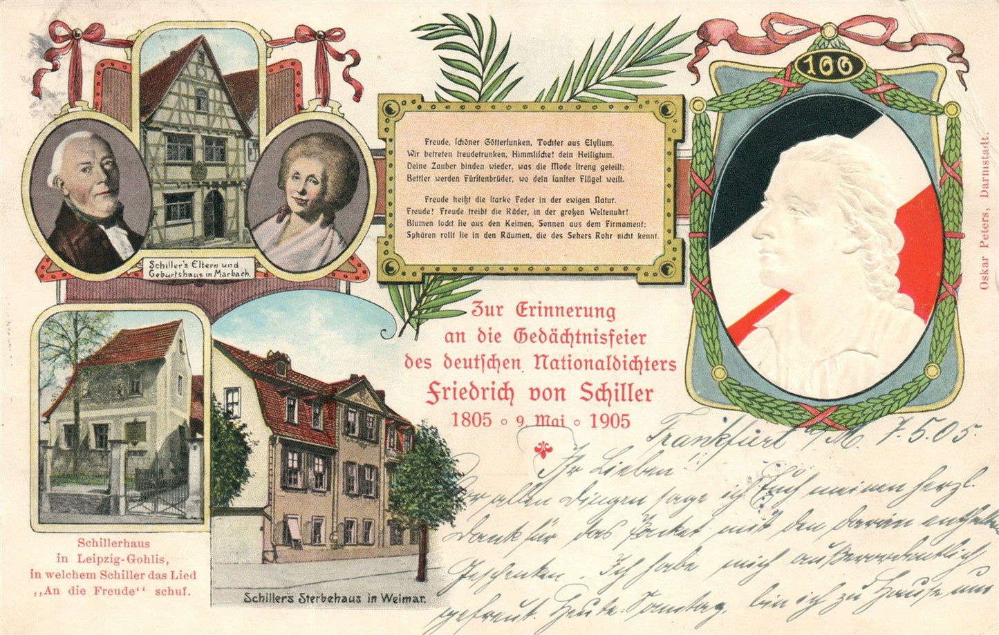 GERMANY FRIEDRICH von SCHILLER 1905 commemorative ANTIQUE POSTCARD