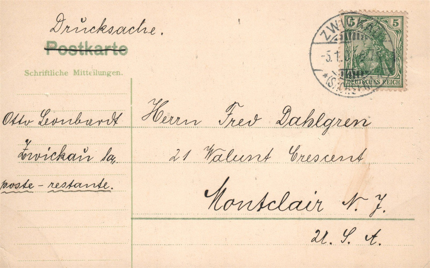 ZWICKAU i. S. GERMANY GEORGENSTRASSE ANTIQUE POSTCARD