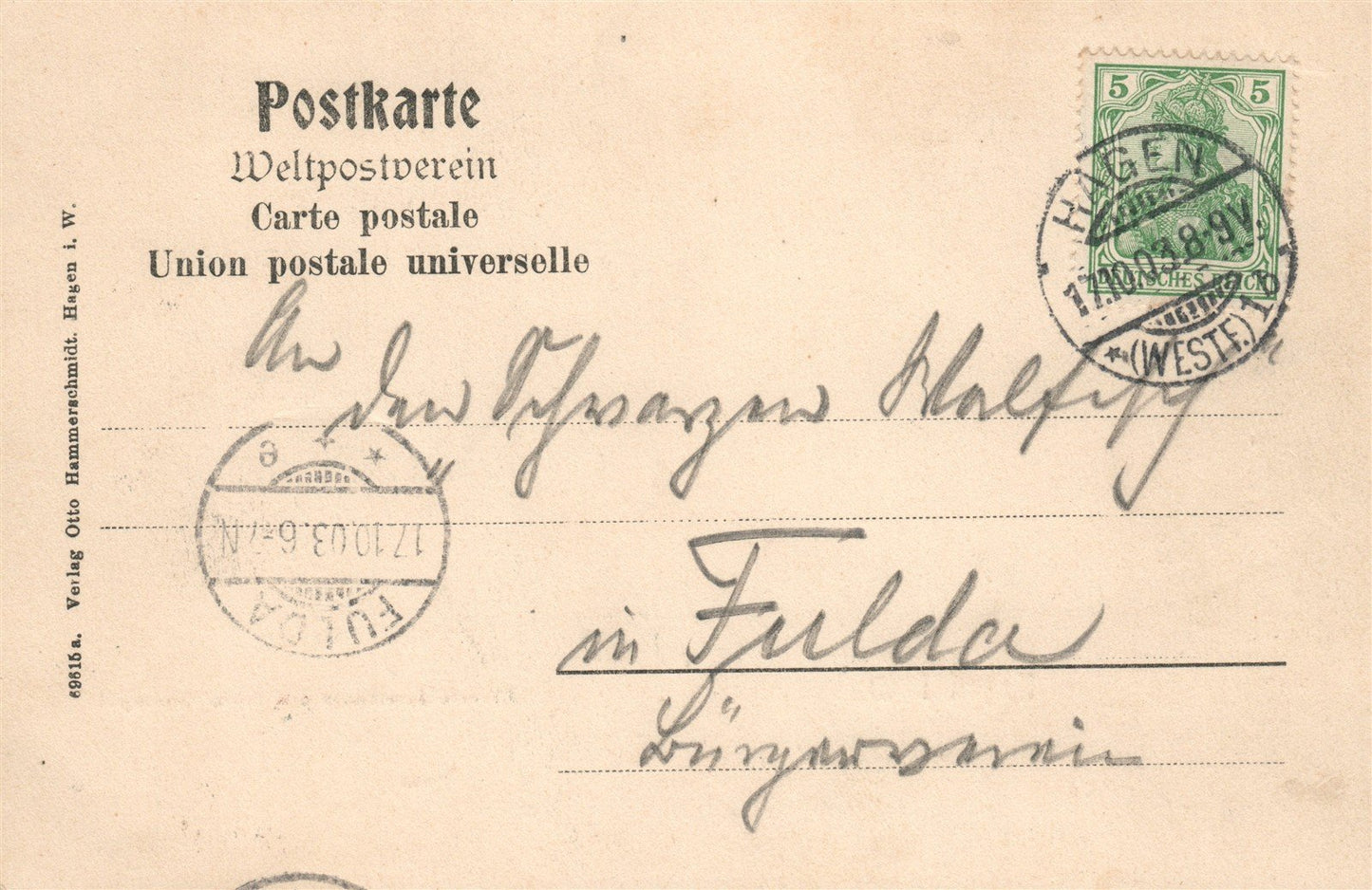 HAGEN i. W. GERMANY ELBERFELDERSTRASSE mit HOTEL MONOPOL ANTIQUE POSTCARD