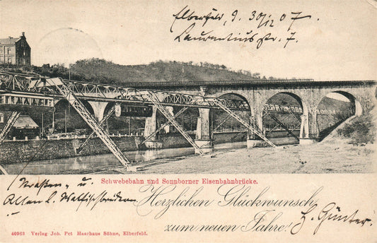 GERMANY Schwebebahn und Sonnborner Eisenbahnbrucke ANTIQUE POSTCARD