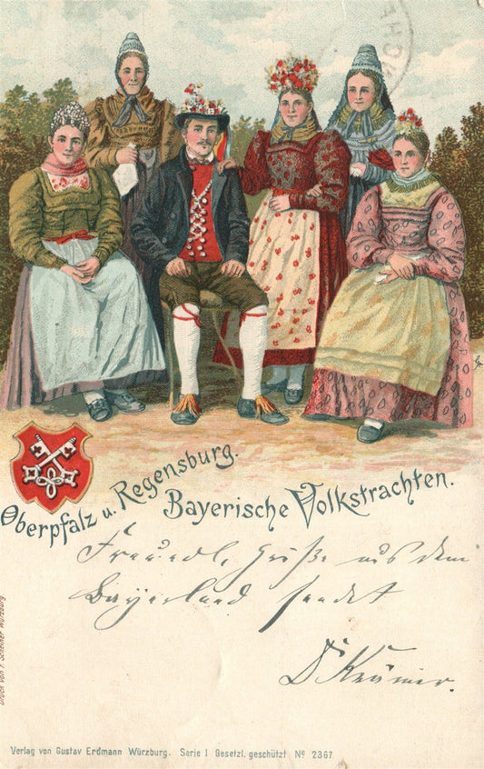GERMANY OBERPFATZ & REGENSBURG BAVARIAN FOLK COSTUMES ANTIQUE POSTCARD