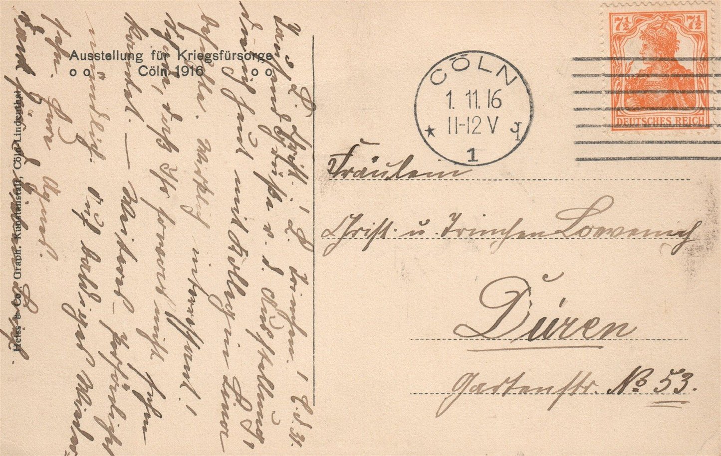 GERMANY COLN 1916 AUSSTELLUNG fur KRIEGSFURSORGE ANTIQUE POSTCARD