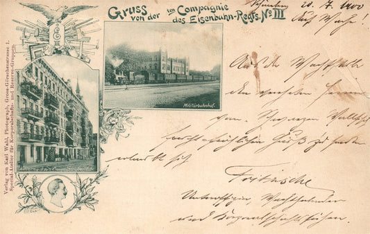 GERMANY COMPAGNIE des EISENBAHN-REGTS. military railway station ANTIQUE POSTCARD