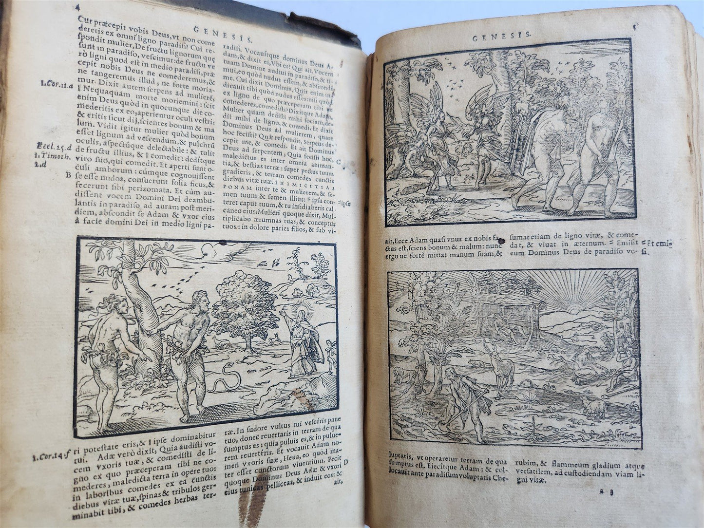 1562 BIBLE ILLUSTRATED antique ORIGINAL PIGSKIN BINDING LATIN BIBLIA SACRA 16 c.