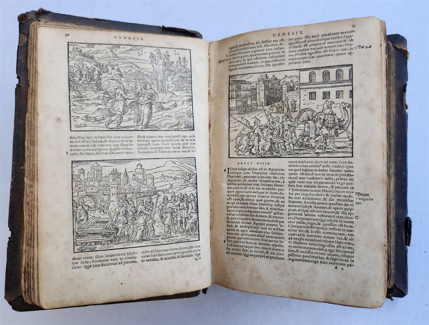 1562 BIBLE ILLUSTRATED antique ORIGINAL PIGSKIN BINDING LATIN BIBLIA SACRA 16 c.