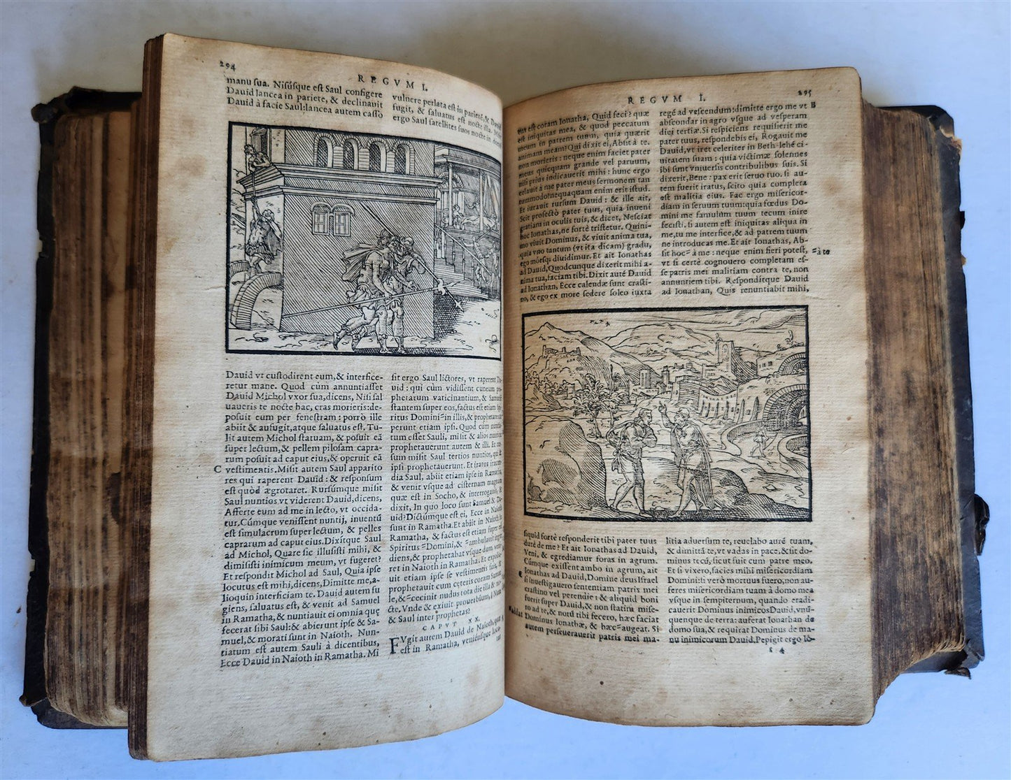 1562 BIBLE ILLUSTRATED antique ORIGINAL PIGSKIN BINDING LATIN BIBLIA SACRA 16 c.