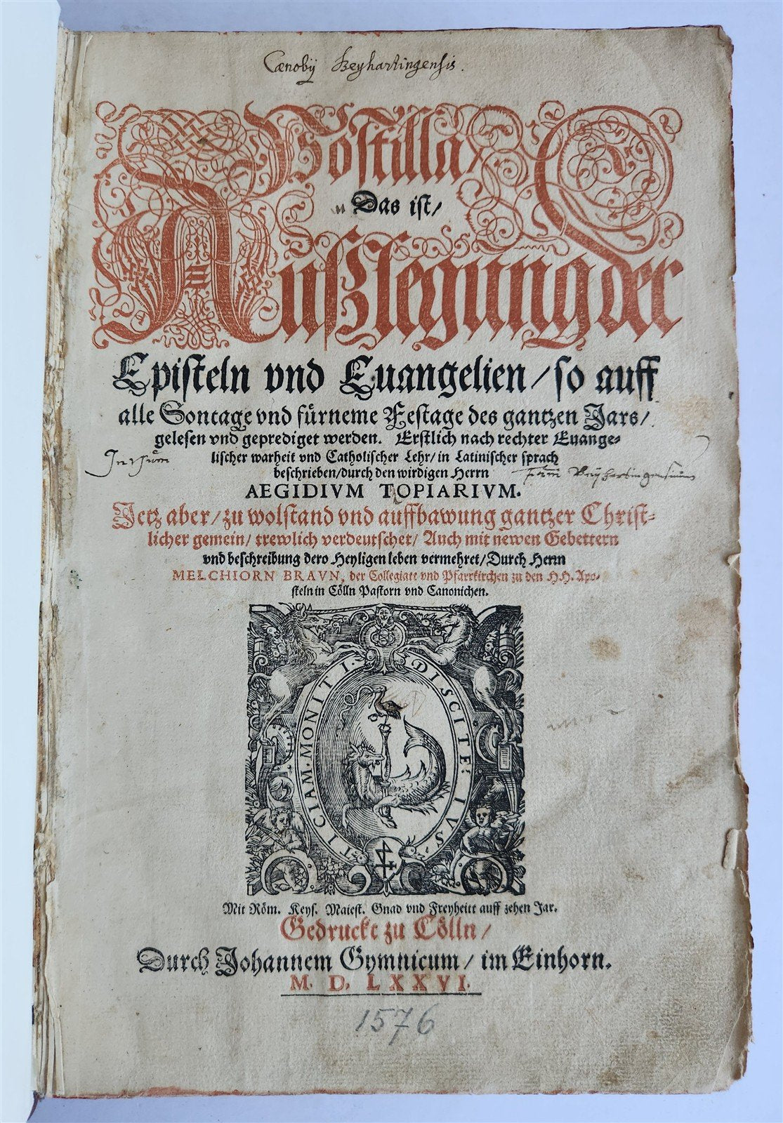 1576 POSTILLA exposition of Epistles & Gospels antique 16th C. ILLUSTRATED FOLIO