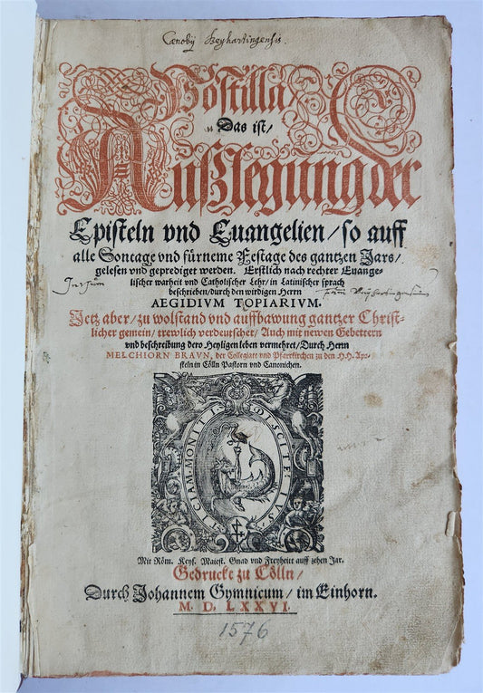 1576 POSTILLA exposition of Epistles & Gospels antique 16th C. ILLUSTRATED FOLIO