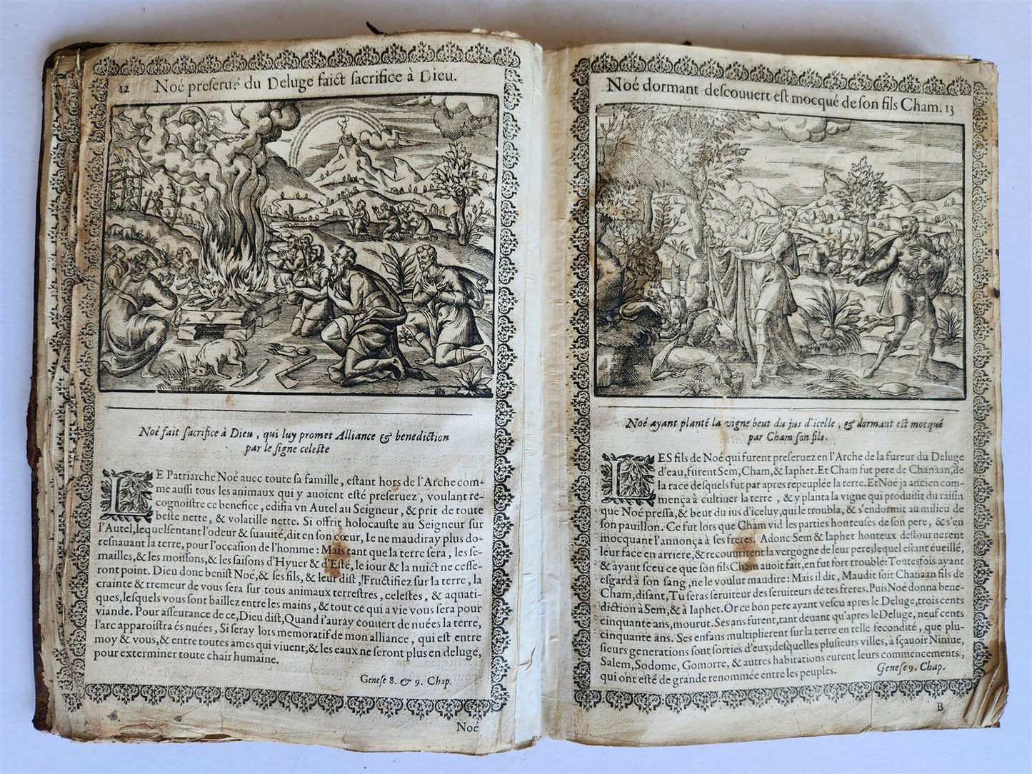 1655 BIBLE FIGURES antique ILLUSTRATED FOLIO Figures des Histoires de Bible