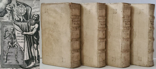 1666 THEOLOGY in DUTCH 4 VOLUMES ILLUSTRATED SET antique VELLUM BINDINGS
