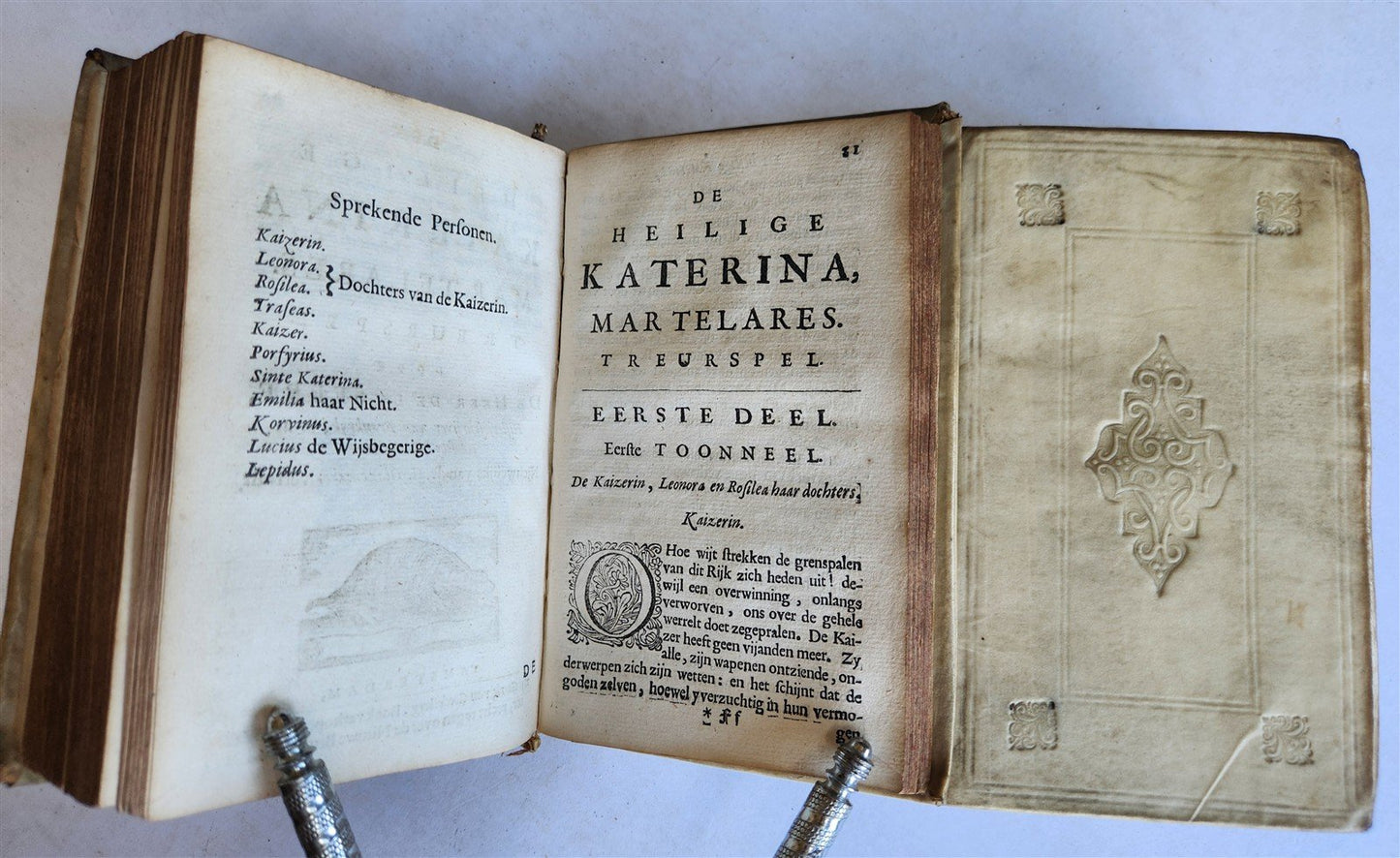 1666 THEOLOGY in DUTCH 4 VOLUMES ILLUSTRATED SET antique VELLUM BINDINGS