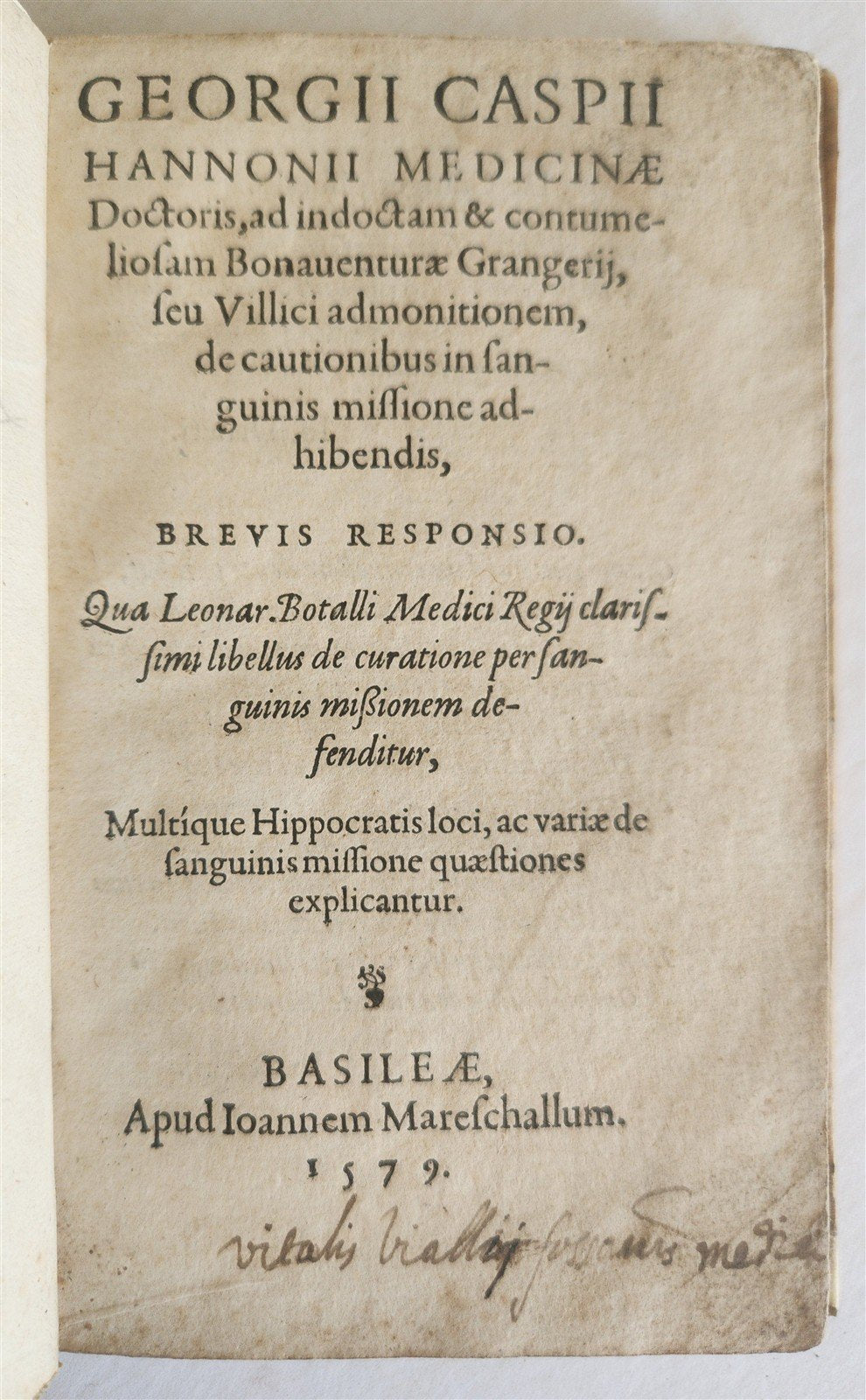 1579 MEDICAL BLOODLETTING TREATISE by Georgii Caspii ANTIQUE rare