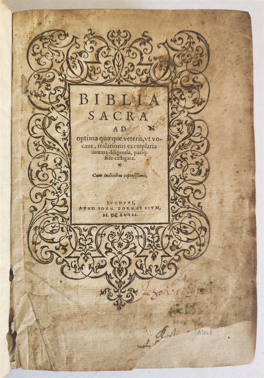 1558 BIBLE ILLUSTRATED antique VELLUM BINDING LATIN BIBLIA SACRA 16 century