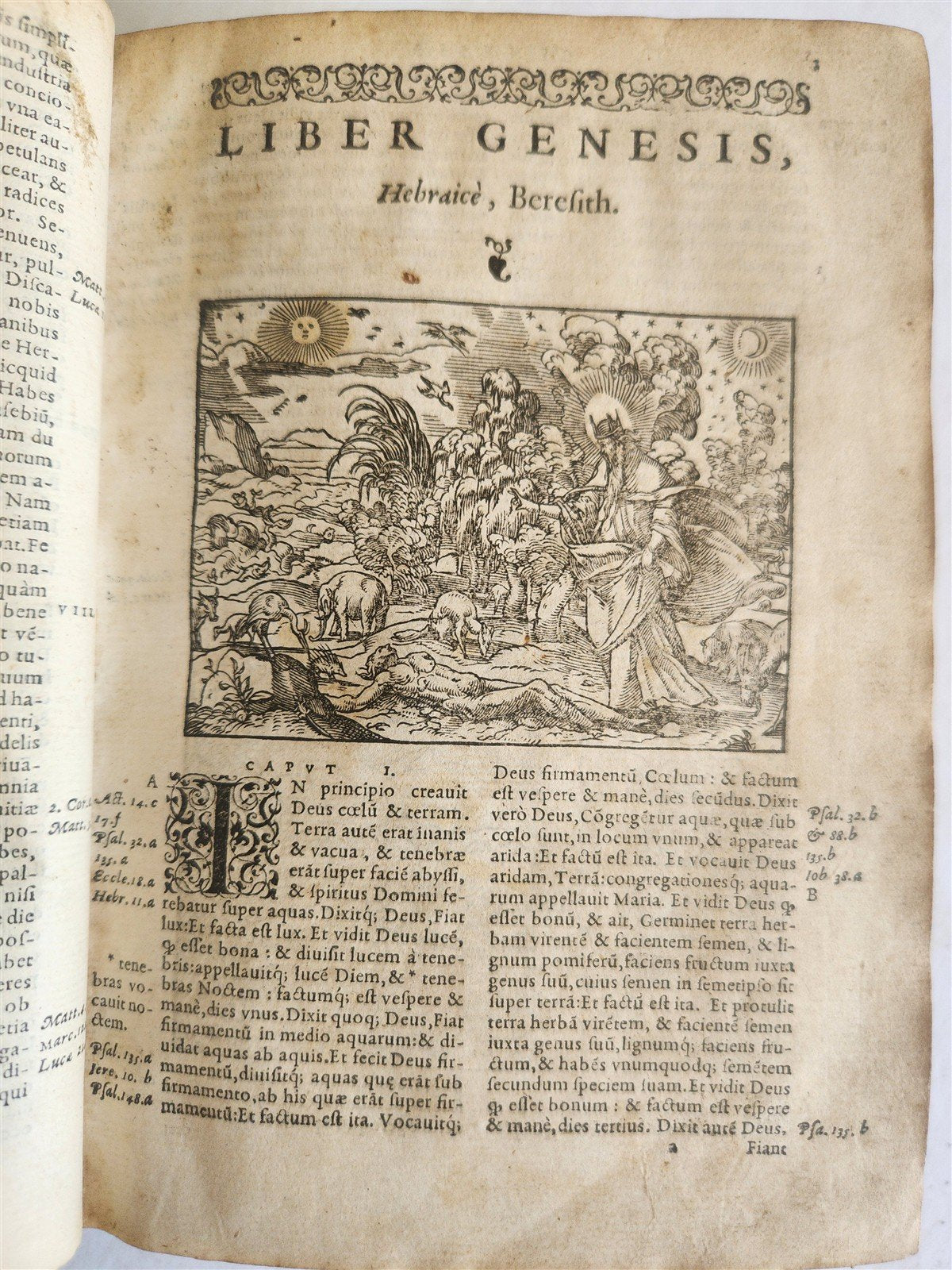 1558 BIBLE ILLUSTRATED antique VELLUM BINDING LATIN BIBLIA SACRA 16 century