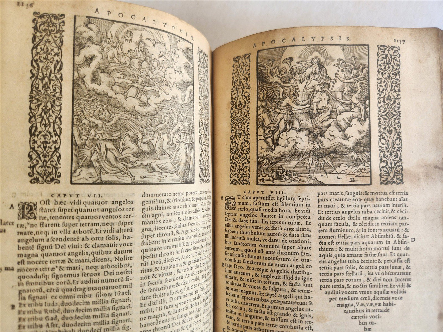 1558 BIBLE ILLUSTRATED antique VELLUM BINDING LATIN BIBLIA SACRA 16 century