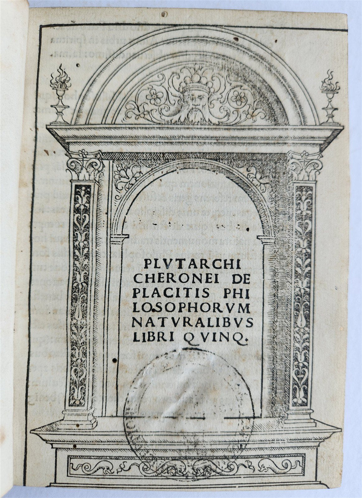 1510 POST-INCUNABULA Pseudo-Plutarch ANTIQUE De Placitis Philosophorum VERY RARE