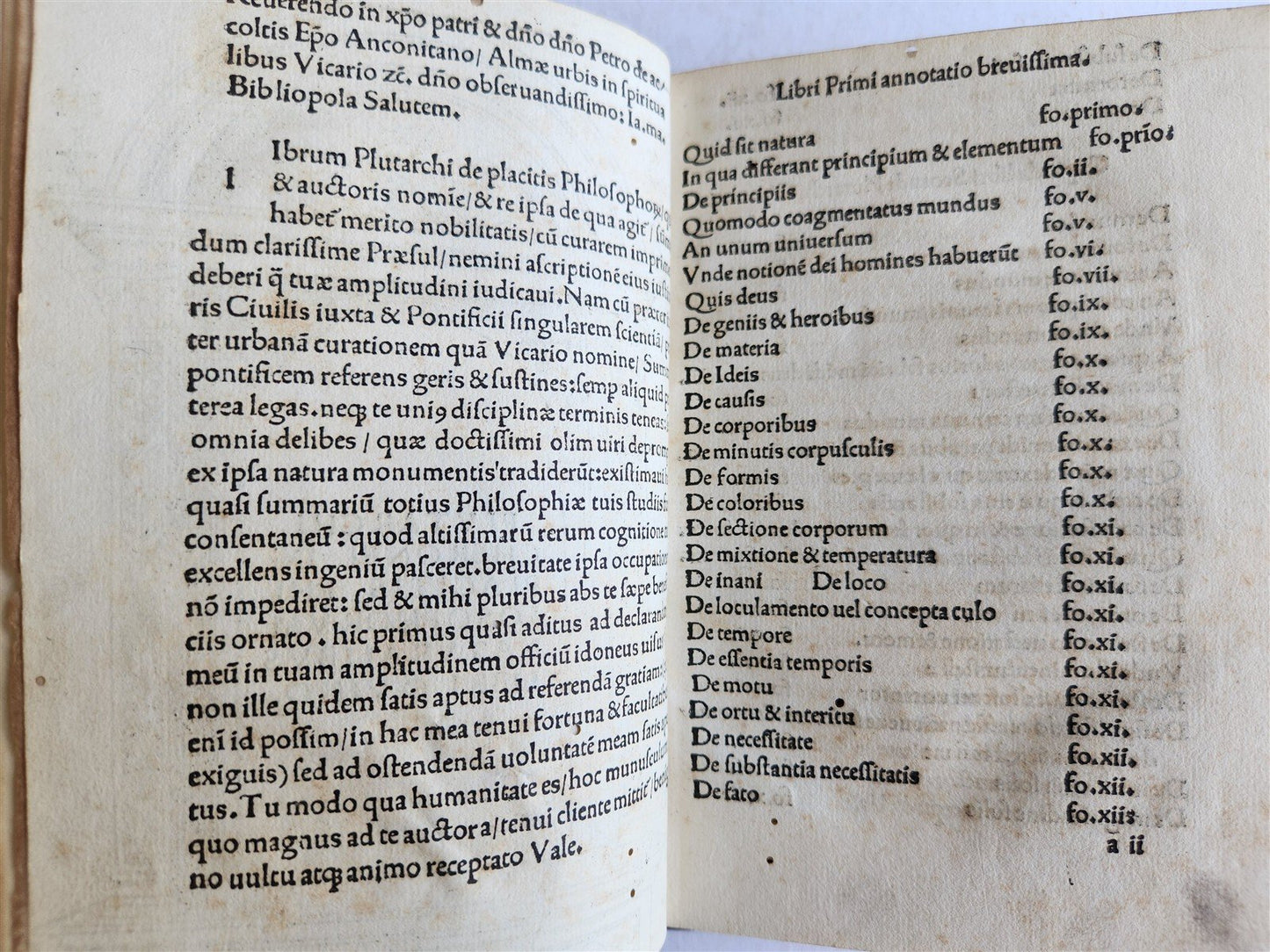 1510 POST-INCUNABULA Pseudo-Plutarch ANTIQUE De Placitis Philosophorum VERY RARE