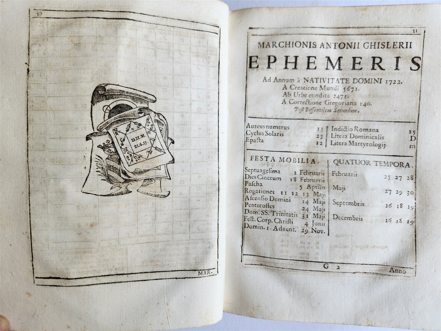 1720 Ephemerides Motuum Coelestium ANTIQUE astronomy astrology Antonio Ghislieri