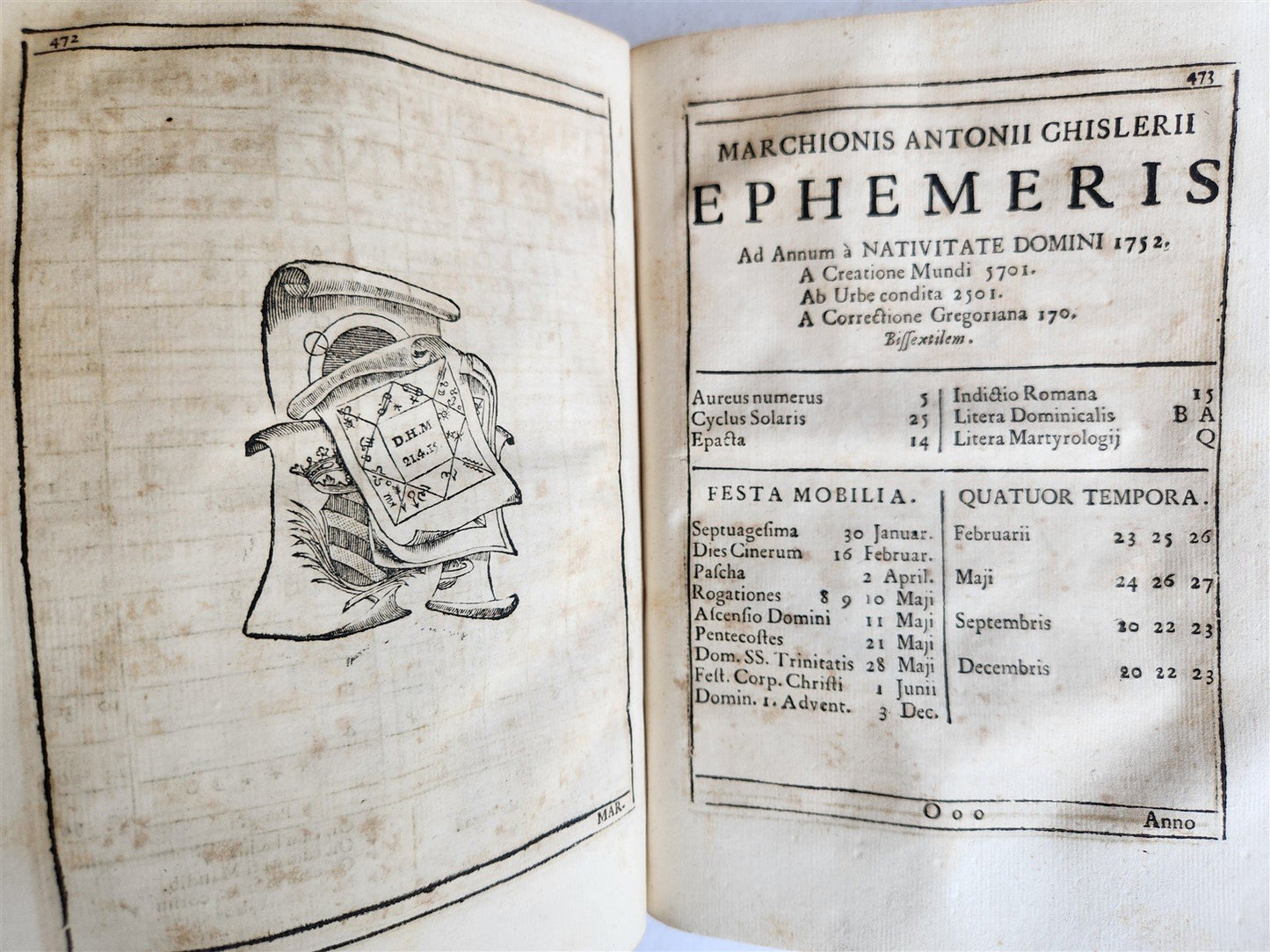 1720 Ephemerides Motuum Coelestium ANTIQUE astronomy astrology Antonio Ghislieri
