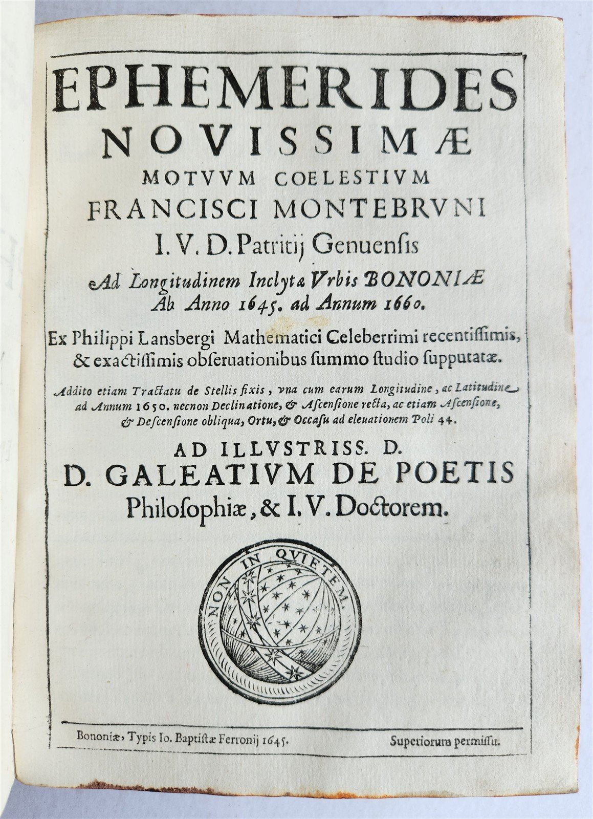 1640 Ephemerides Motuum Coelestium ANTIQUE astronomy astrology F.Montebruni