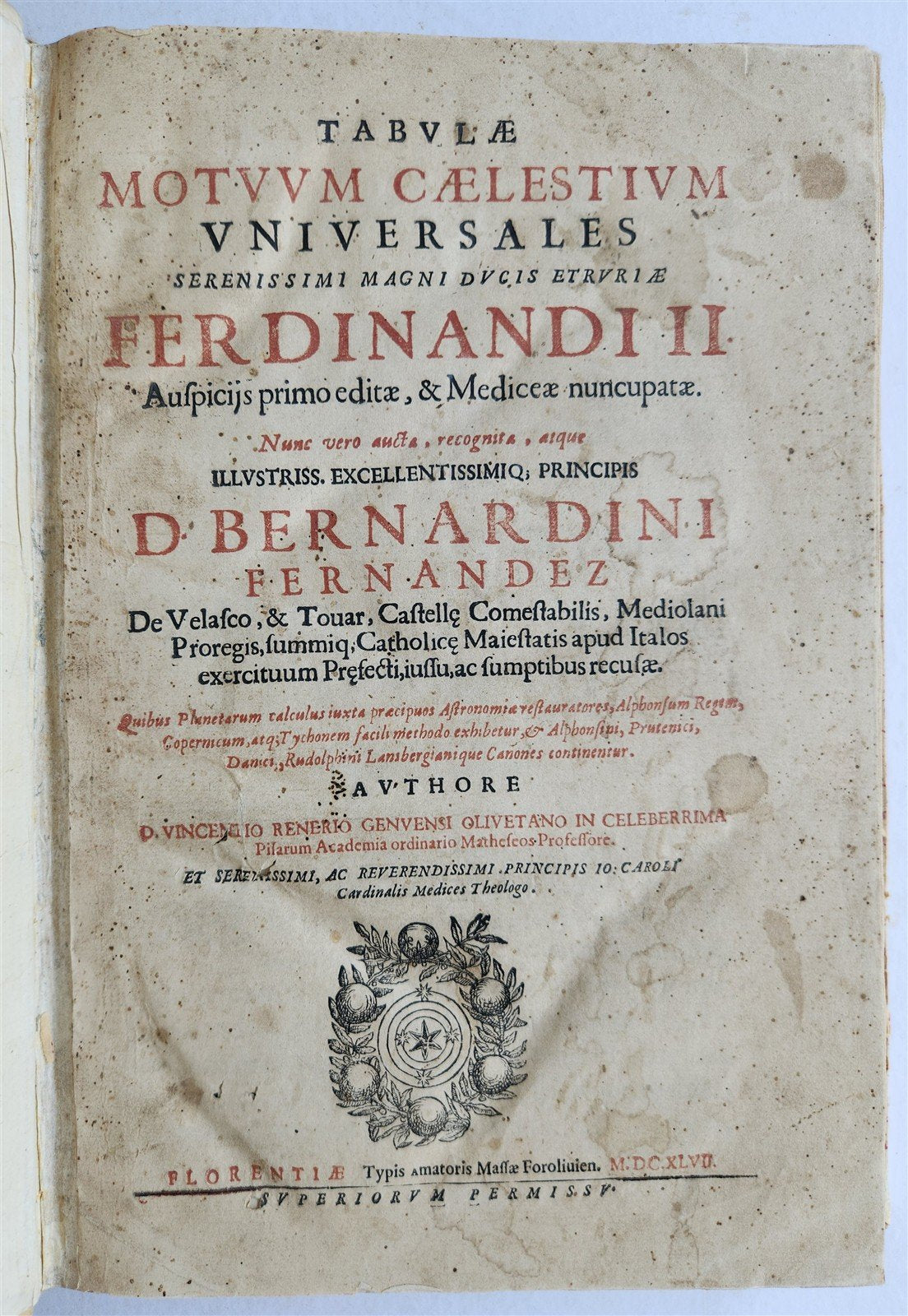 1647 Tabulae Motuum Caelestium Universalis V.Renieri ANTIQUE astronomy astrology