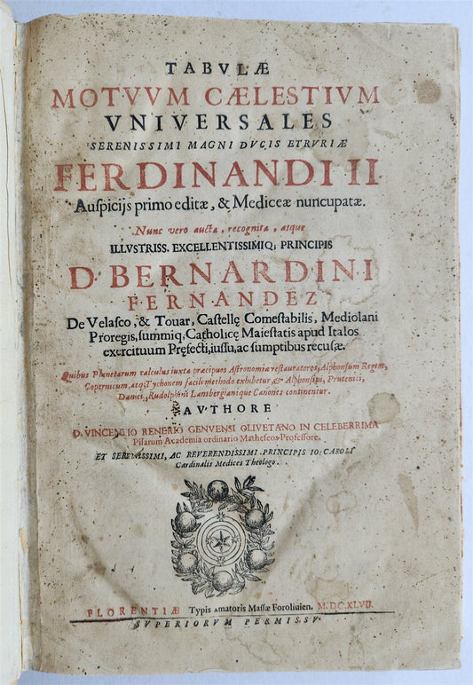 1647 Tabulae Motuum Caelestium Universalis V.Renieri ANTIQUE astronomy astrology
