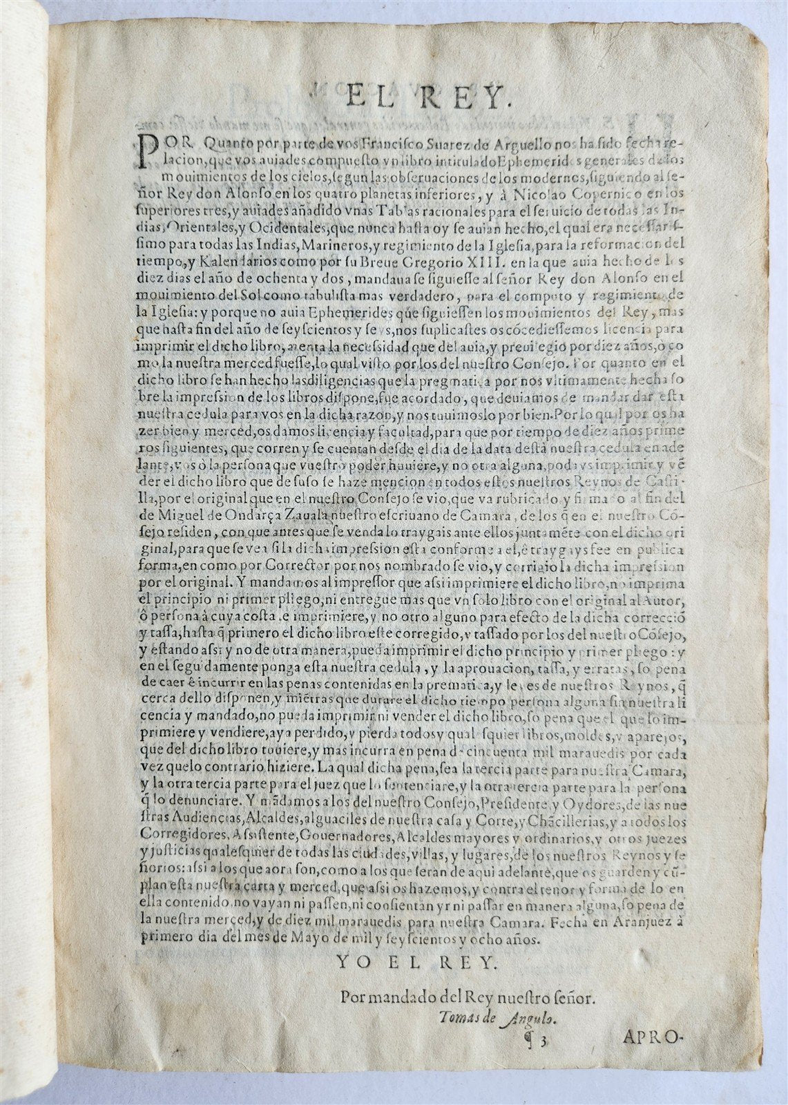 1608 Ephemerides in SPANISH Francisco de Arguello ANTIQUE astronomy astrology