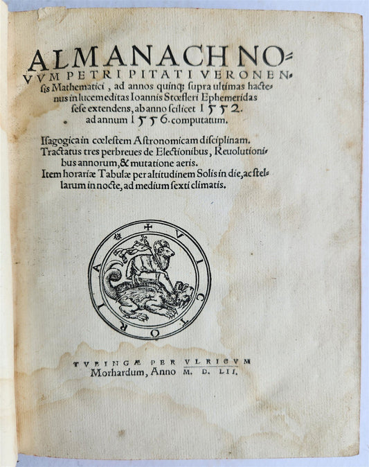 1553 Almanach Novum by Petrus Pitatus ANTIQUE astronomy astrology RARE