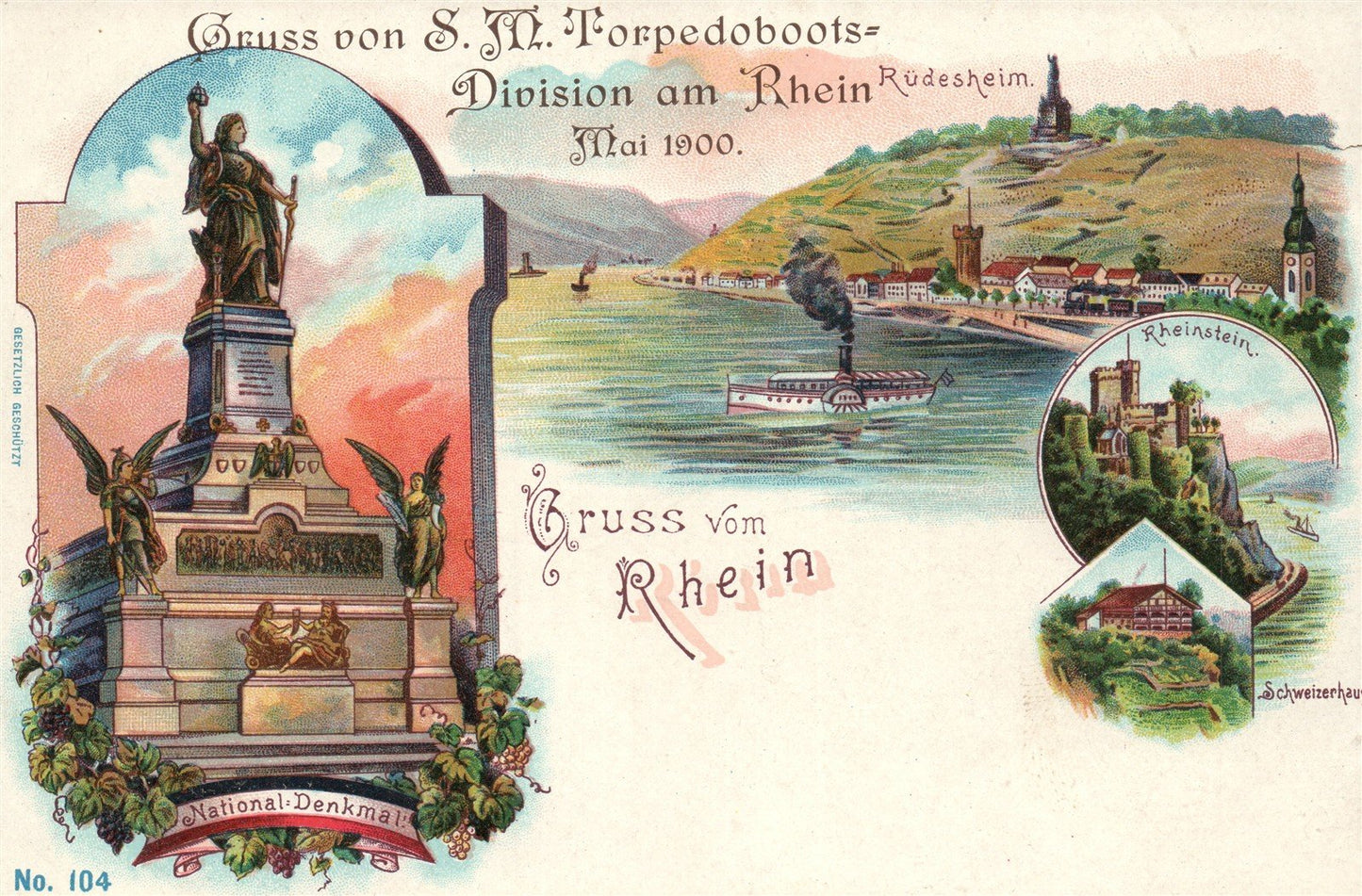 GERMANY GRUSS VOM RHEIN ANTIQUE POSTCARD