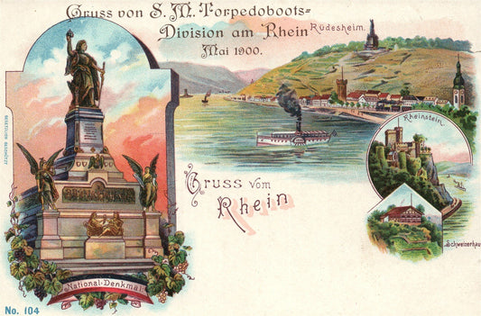 GERMANY GRUSS VOM RHEIN ANTIQUE POSTCARD