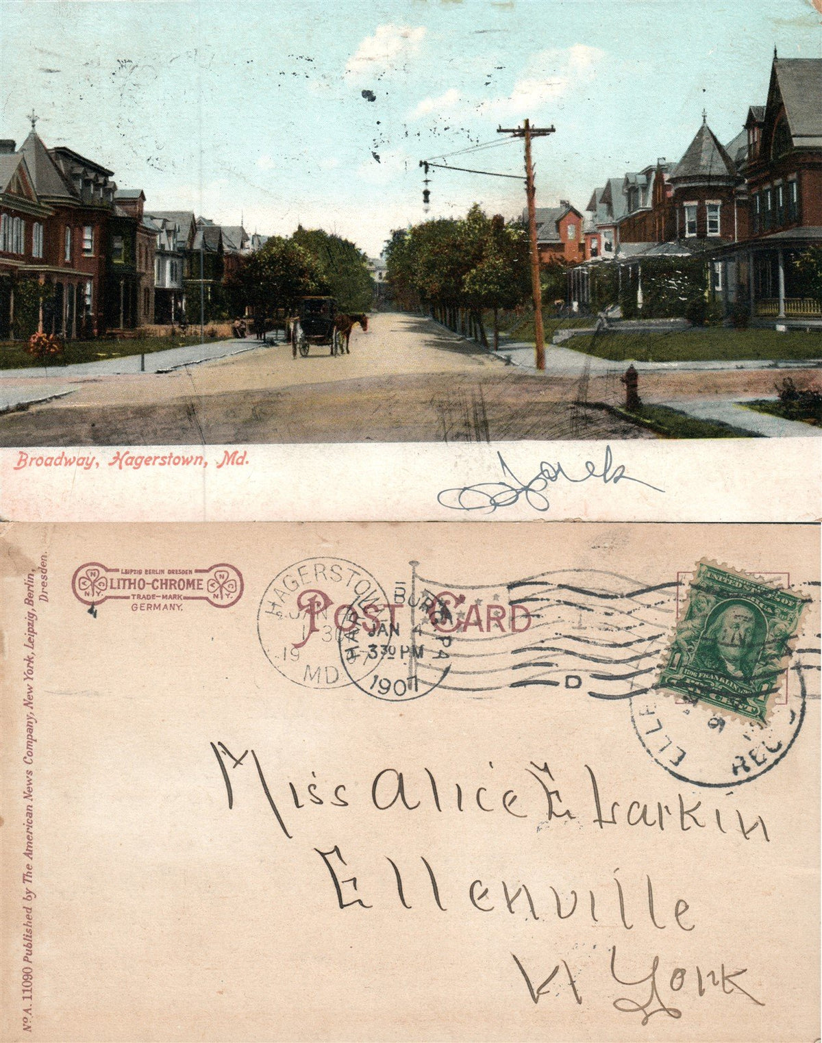 HAGERSTOWN MD BROADWAY 1907 UNDIVIDED ANTIQUE POSTCARD
