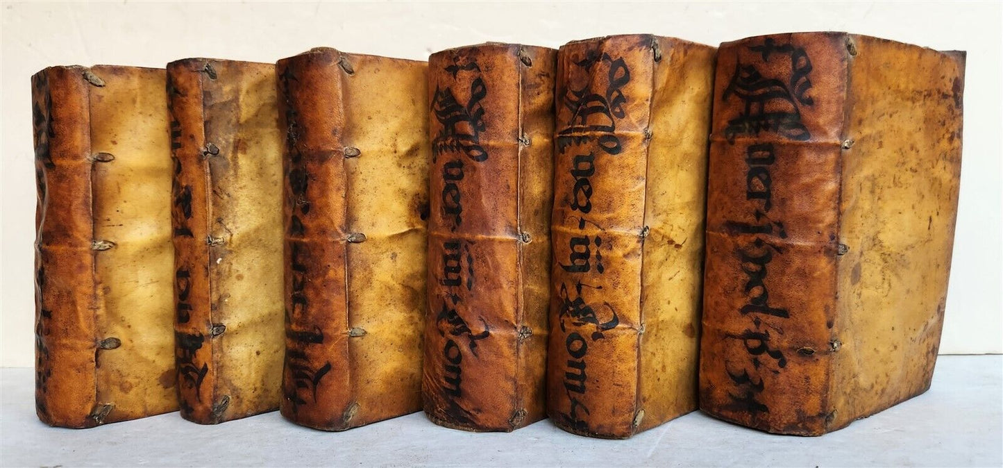 1574 ARISTOTLE 6 VOLS SET ILLUSTRATED antique VELLUM BINDINGS MANUSCRIPT SPINES
