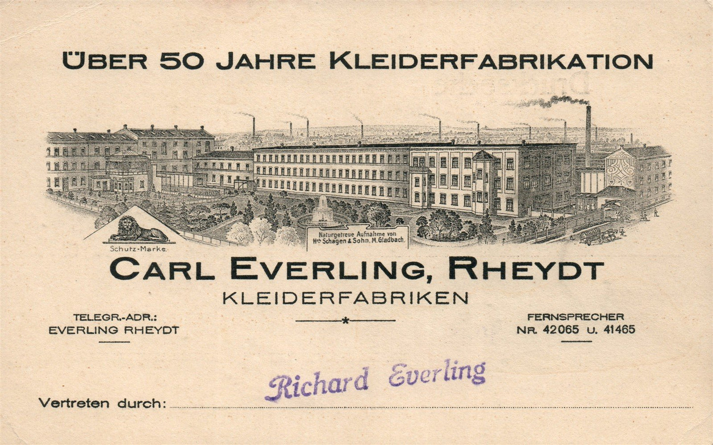 GERMANY CARL EVERLING RHEYDT KLEIDERFABRIKEN ANTIQUE POSTCARD