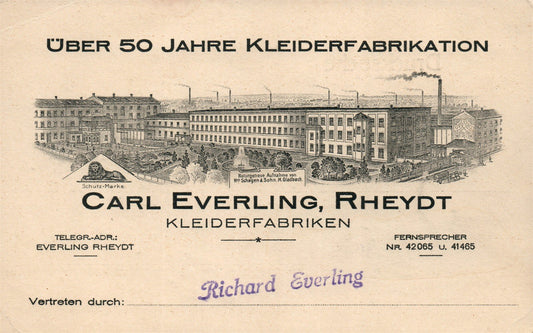 GERMANY CARL EVERLING RHEYDT KLEIDERFABRIKEN ANTIQUE POSTCARD