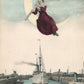 GERMANY BREMERHAVEN HALF MOON LADY w/ TELESCOPE ANTIQUE POSTCARD