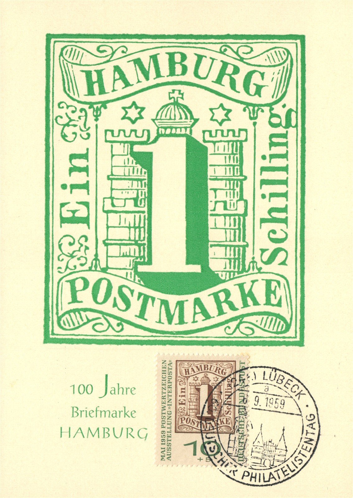 GERMANY HAMBURG EIN SCHILLING POSTMARKE VINTAGE POSTCARD