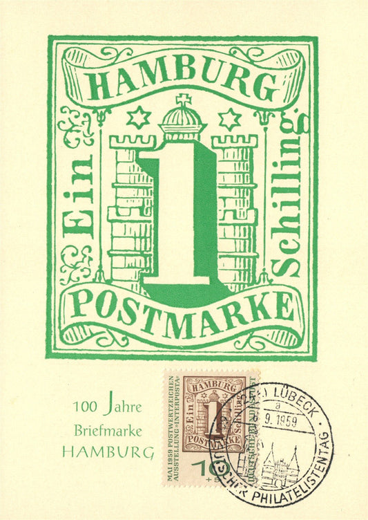 GERMANY HAMBURG EIN SCHILLING POSTMARKE VINTAGE POSTCARD