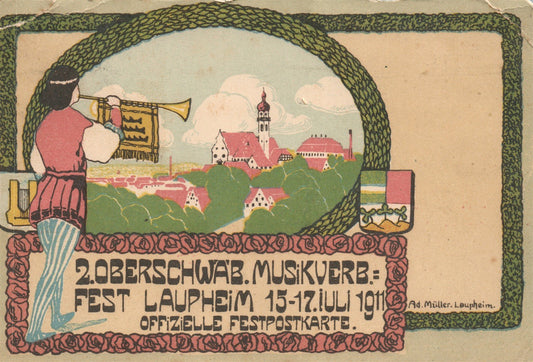 GERMANY OBERRSCHWAB. MUSIKVERB: FEST LAUPHEIM 1911 ANTIQUE POSTCARD