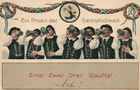 GERMAN BIER DRINKING ADVERTISING ANTIQUE POSTCARD