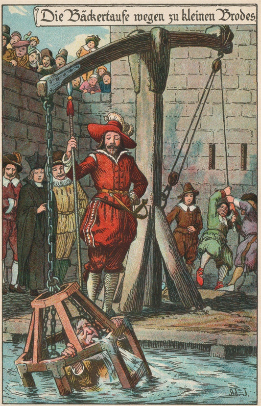 GERMAN ANCIENT TORTURE PUNISHMENT BACKERTAUFE baker's baptism ANTIQUE POSTCARD